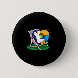 Macaron Rond 5 Cm Manchot drôle oiseau saison d'été plage cadeau hom