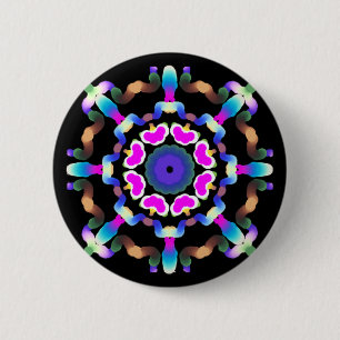 Macaron Rond 5 Cm Mandala au néon bleu rose de *~* sur le noir