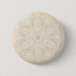 Macaron Rond 5 Cm Mandala blanc exotique sur Arrière - plan beige