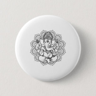Macaron Rond 5 Cm Mandala de Ganesha Dieu hindou Hindouisme Cadeau d