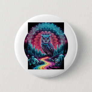 Macaron Rond 5 Cm Mandala de hibou psychédélique - Art forestier déj