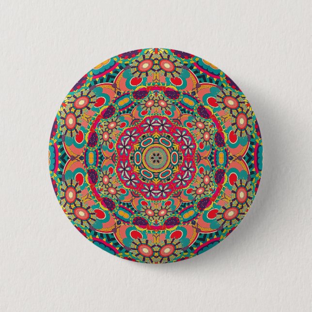 Macaron Rond 5 Cm Mandala Floral Psychédélique Rétro Hippie Millefio (Devant)