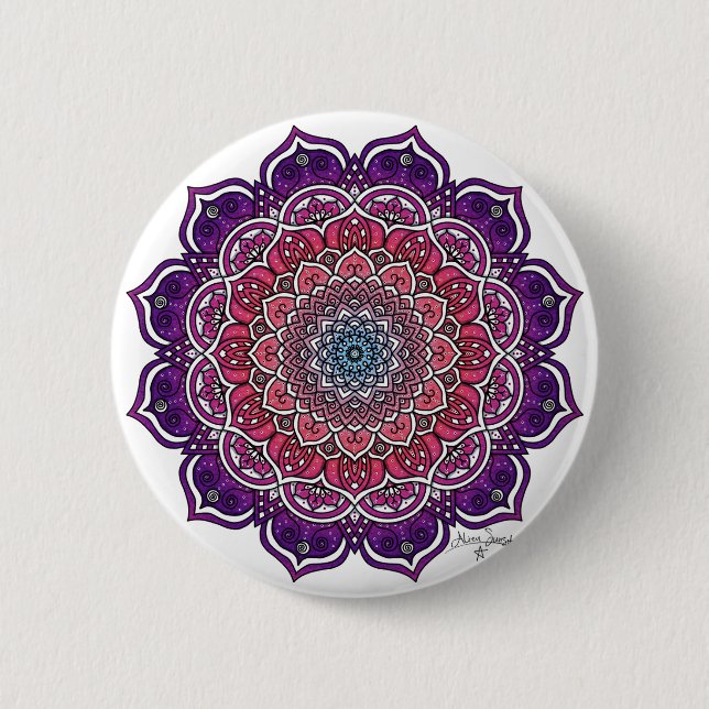 Macaron Rond 5 Cm Mandala Florale rose-pourpre (Devant)
