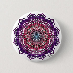 Macaron Rond 5 Cm Mandala Florale rose-pourpre