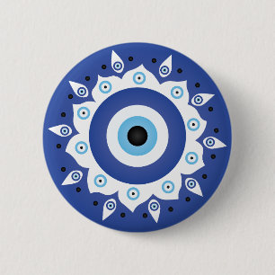 Macaron Rond 5 Cm Mandala Greek Evil Eye Blue White
