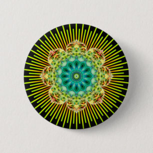 Macaron Rond 5 Cm Mandala jaune vert noir