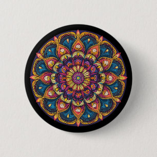 Macaron Rond 5 Cm Mandala Lotus Sacré Boho Yoga Méditation