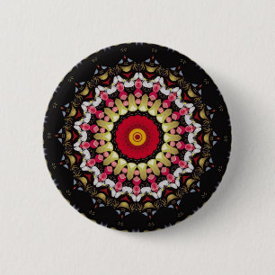 Macaron Rond 5 Cm Mandala Magique Noir et Rouge