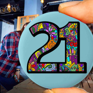 Macaron Rond 5 Cm Mandela 21e anniversaire 21 Hippy chic coloré fun