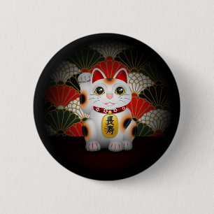 Macaron Rond 5 Cm Maneki en céramique blanc Neko