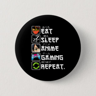 Macaron Rond 5 Cm Manger Dormir Anime Jeux Répéter Joueur Hommes Ado