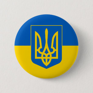 Macaron Rond 5 Cm Manteau de l'UKRAINE des bras et du drapeau