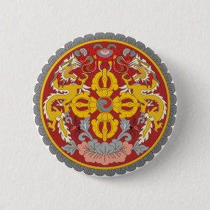 Macaron Rond 5 Cm Manteau officiel du Bhutan de symbole d'héraldiqu