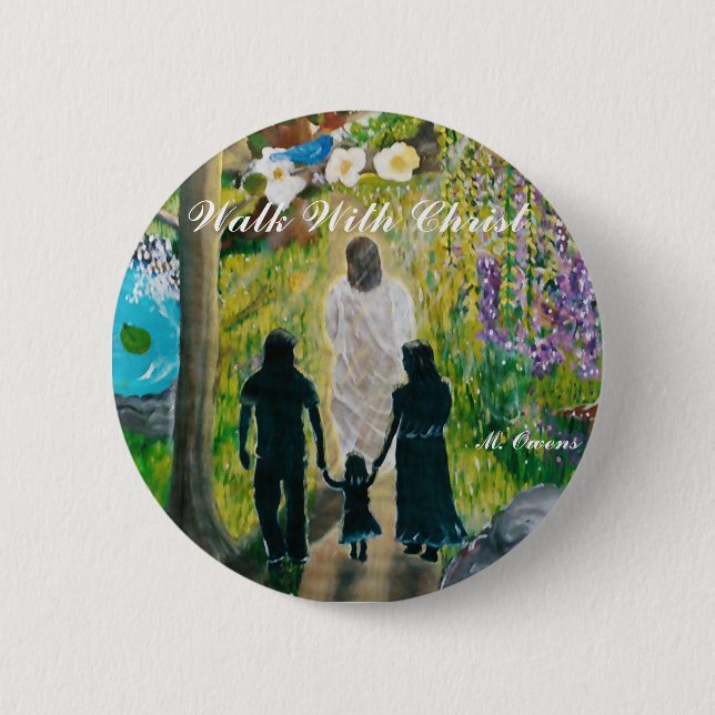 Macaron Rond 5 Cm Marcher Avec Le Bouton Christ Standard (Devant)