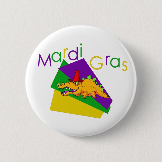 Macaron Rond 5 Cm Mardi Gras Gator (Devant)