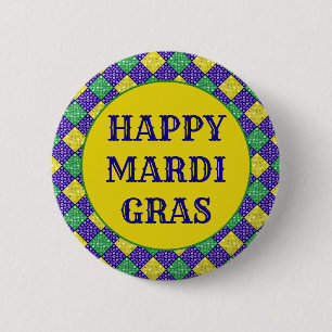 Macaron Rond 5 Cm Mardi Gras Harlequin Motif du carnaval de Diamond