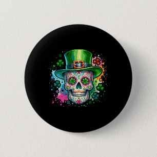 Macaron Rond 5 Cm Mardi Gras Jour de la Saint Patrick Shamrock Crâne