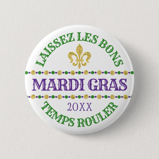 Macaron Rond 5 Cm Mardi Gras | Laissez Les Bons Temps Rouler (Devant)
