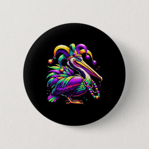 Macaron Rond 5 Cm Mardi Gras Pelican Louisiana Jester Casquette B