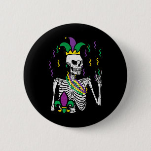 Macaron Rond 5 Cm Mardi Gras Skeleton Rock Main drôle Tee Rocker Men
