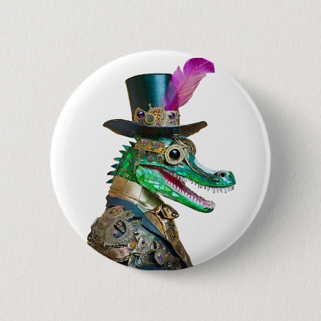 Macaron Rond 5 Cm Mardi Gras Steampunk Party Animal Alligator (Devant)