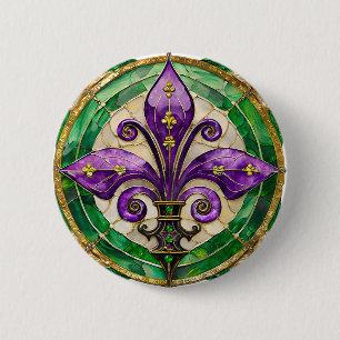 Macaron Rond 5 Cm Mardi Gras Vitrail Fleur de lis