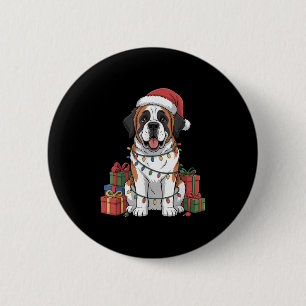 Macaron Rond 5 Cm Mare Saint Bernard Santa Hat Noël Amoureux des chi