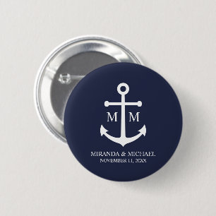 Macaron Rond 5 Cm Mariage à l'ancre bleu marine nautique