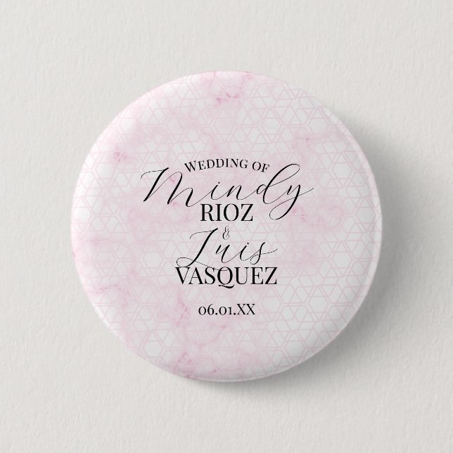 Macaron Rond 5 Cm Mariage Abstrait Rose Script Noir  (Devant)