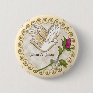 Macaron Rond 5 Cm Mariage Anneaux Dove nom personnalisé bouton éping