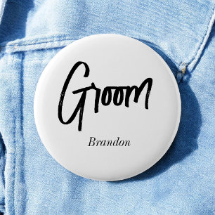 Macaron Rond 5 Cm Mariage de script noir blanc Groom