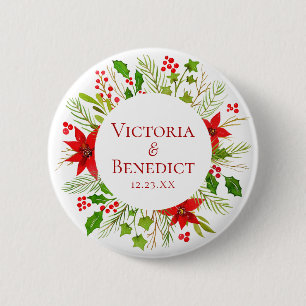 Macaron Rond 5 Cm Mariage de vacances personnalisé poinsettia rouge