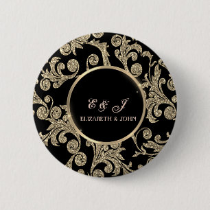 Macaron Rond 5 Cm Mariage Élégants Tourbillons de Paillettes Dorées