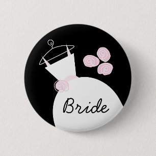 Macaron Rond 5 Cm Mariage Gown rose 'Bride' bouton noir