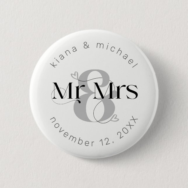 Macaron Rond 5 Cm Mariage moderne décoratif M. & Mme ID887 (Devant)