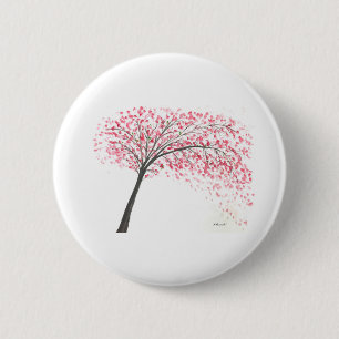 Macaron Rond 5 Cm Mariage rose aquarelle cerisier fleuri