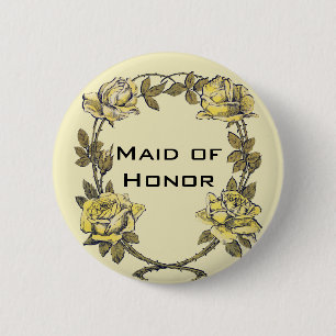 Macaron Rond 5 Cm Mariage vintage, Jaune Antique Jardin Rose Wreath