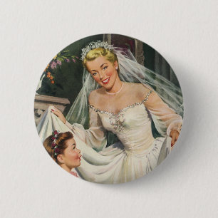 Macaron Rond 5 Cm Mariage vintage, Mariée rétro avec Flower Girl