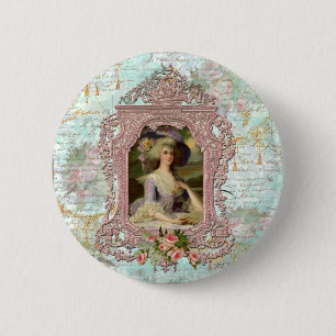 Macaron Rond 5 Cm Marie Antoinette dans un cadre rose
