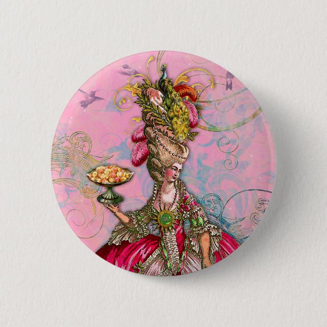 Macaron Rond 5 Cm Marie Antoinette Hot Pink & Peacock (Devant)