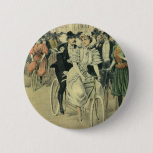 Macaron Rond 5 Cm Mariés de mariage victorien à bicyclette