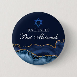 Macaron Rond 5 Cm Marine Blue Gold Agate Custom Bat mitzvah Party