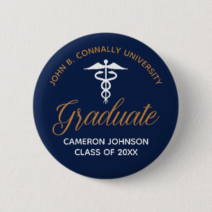Macaron Rond 5 Cm Marine Blue Gold Médicale School Graduation Keepsa