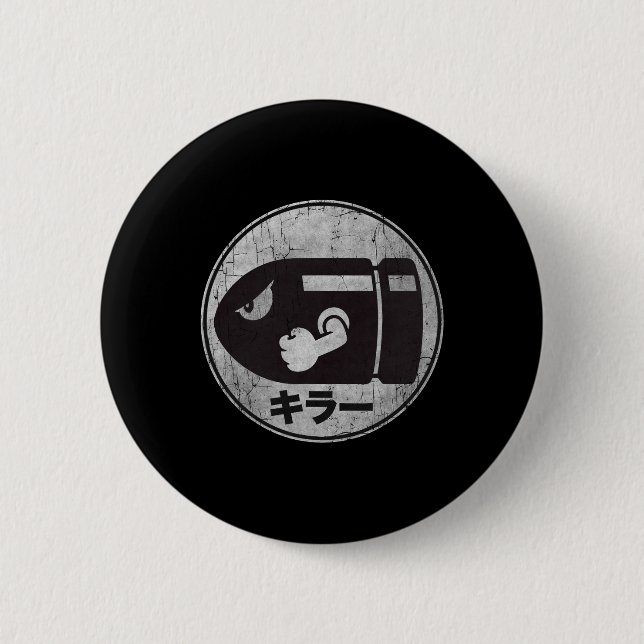 Macaron Rond 5 Cm Mario Bullet Bill Distressed Kanji Logo (Devant)
