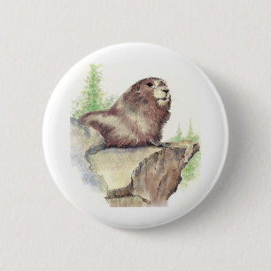 Macaron Rond 5 Cm Marmot mignon, nature animale, aquarelle de faune