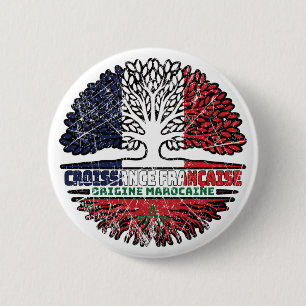 Macaron Rond 5 Cm Maroc Marocain Français Drapeau des racines d'arbr