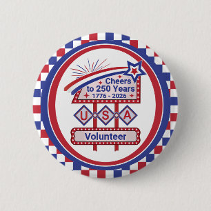 Macaron Rond 5 Cm Marquee Rétro USA 250 - Patriotique Personnalisé