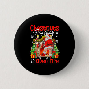Macaron Rond 5 Cm Marrons rôtis sur un feu ouvert drôle de Père Noël