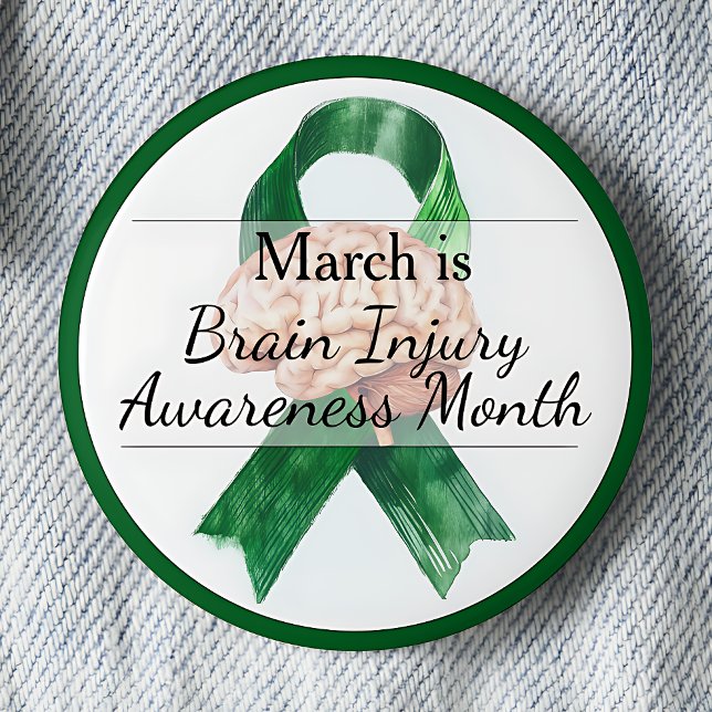 Macaron Rond 5 Cm Mars Mois de sensibilisation aux blessures cérébra (March is Brain Injury Awareness Month pinback button.)