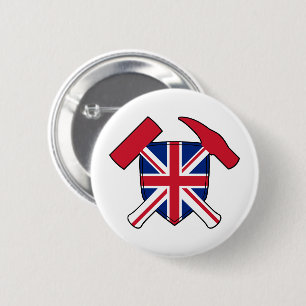 Macaron Rond 5 Cm Marteau de géologue et logo de l'Union Jack